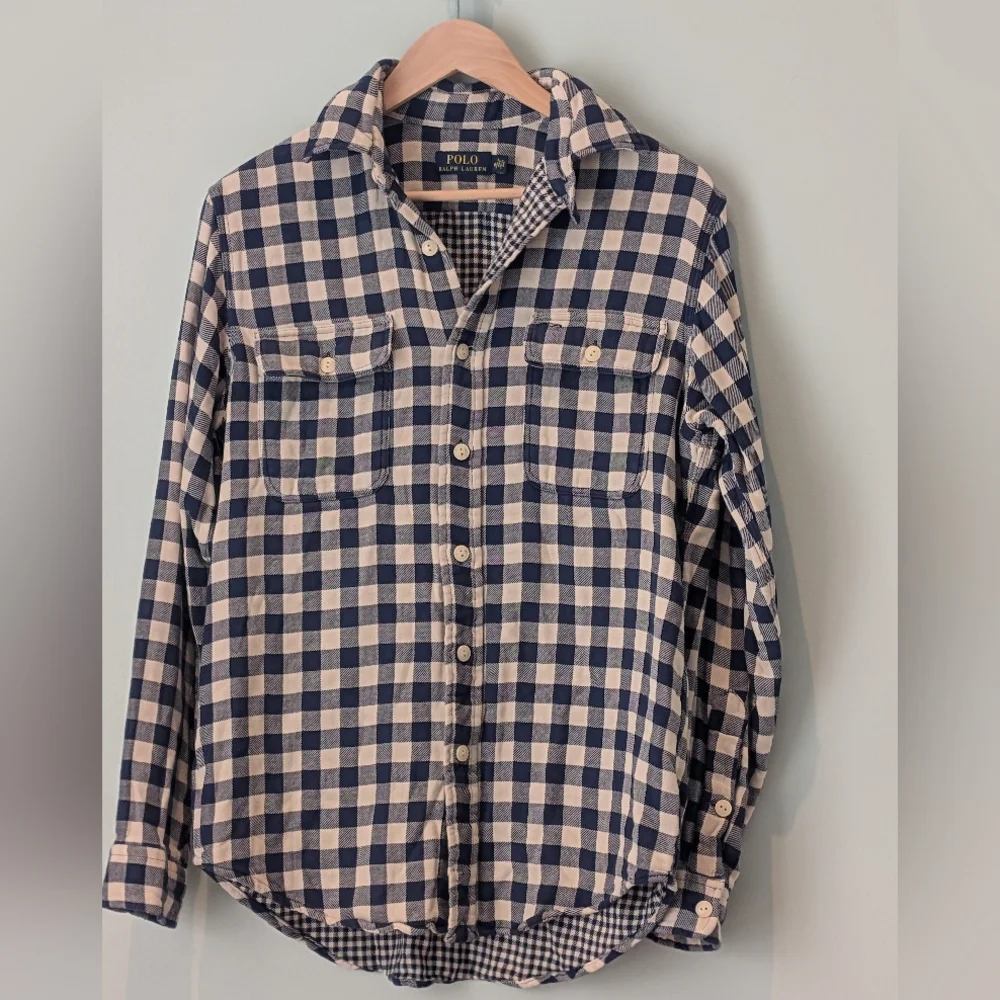 Polo by Ralph Lauren Men's Blue and Cream Flannel Overshirt